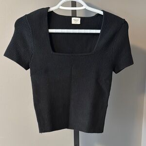 Abercrombie Ottoman Black Ribbed Square Neck Top